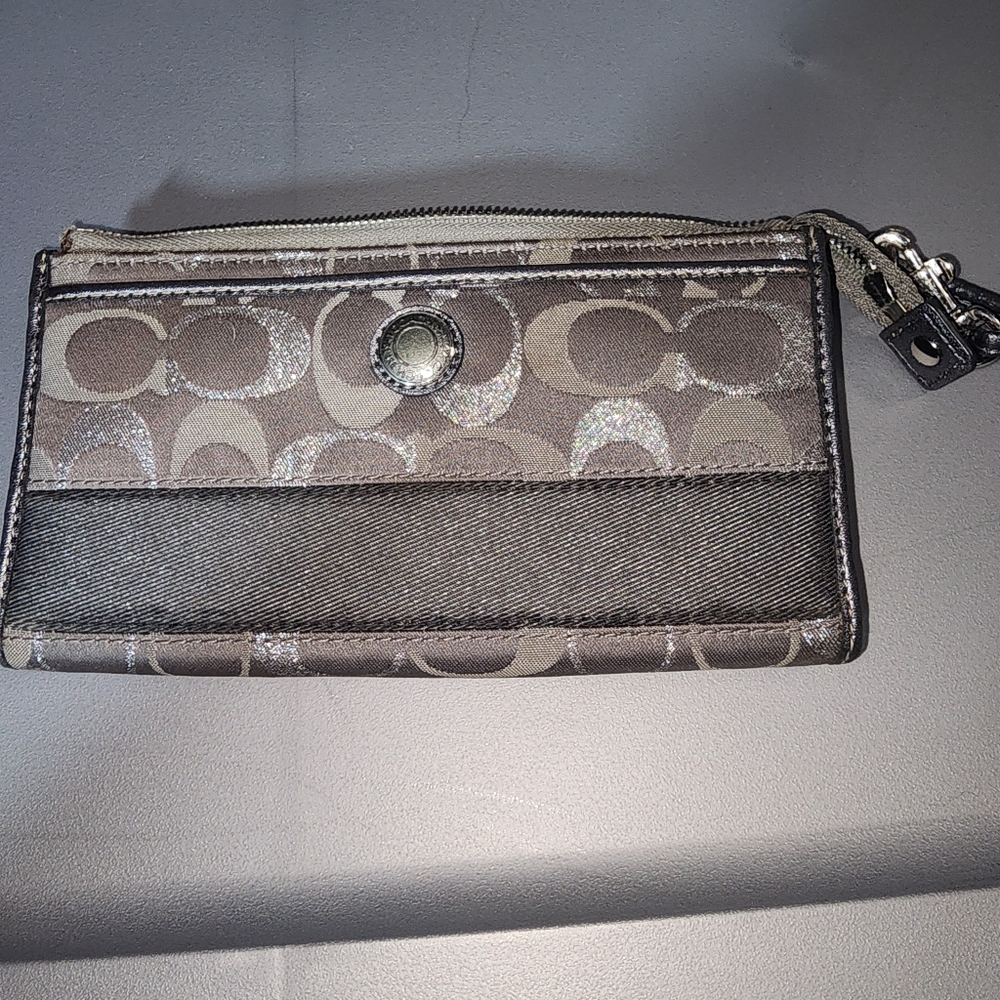 Coach Metallic Silver Signature Card Wallet